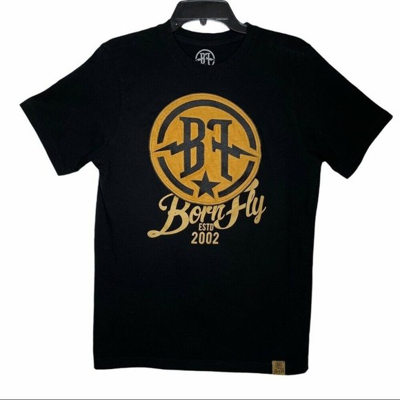 Born Fly 2002 Men's Fat Tire Tee with Brushed Felt Round Logo - Size Medium - Picture 1 of 10